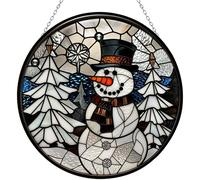 365CUSGIFTS Geometric Snowman Christmas Stained Glass Window Hanging Sun Catcher Halloween Haning Ornament Decoration Christmas Birthday Gifts for Lover, Friends