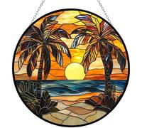 365CUSGIFTS Palm Trees Stained Glass Window Hanging,Hummingbird Sun Catchers Indoor Window Decor, Stained Glass Suncatcher Gifts for Women, Christmas