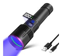 365nm UV Torch Rechargeable Black Torches Powerful, LCD Display Handheld UV Light for Pet Urine Detection,Resin Curing,Banknote Checker,Golf Ball Finder,Scorpion,Blood Tracking,Rocks,Minerals,AC Leak