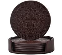 365park Set of 6 Faux Leather Coasters with Drink Glass Holder, Faux Leather, Coffee/B, L