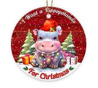 365Rustic 2 Side Printed I Want A Hippo for Christmas Ornaments 2024, Keepsake for Women, Men and Friends, Hippopotamus Christmas Tree Ornaments, Christmas Tree Decorations