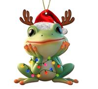 365RUSTIC Cute Frog Christmas Tree Keepsake Ornaments, Funny Green Frog Themed 2 Side Printed Flat Wooden Ornament, Xmas Hanging Decor