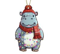 365RUSTIC Hippo Christmas Tree Ornament - Cute Hippopotamus Keepsake - Animal Decoration - 2 Side Printed Wooden Christmas Ornament