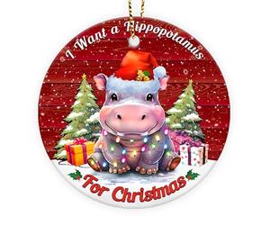 365Rustic I Want a Hippopotamus for Christmas Ornament, Cute Hippo Tree Decoration with Lights, Funny for Men Women 2025