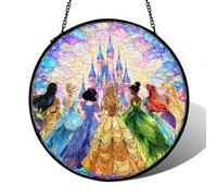 365RUSTIC Magical Fairy Princess Stained Glass Sun Catcher Cute Fantastic Cartoon Characters Window Hanging Magical Kingdom Fairy Tales Inspired Decor for Birthday Gifts for Women Girls 7.8 in