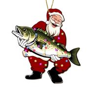 365RUSTIC Santa Clause Holding a Fish Christmas Tree Keepsake Ornaments, Fishing Themed 2 Side Printed Flat Wooden Ornament, Xmas Hanging Decor