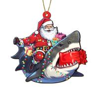 365RUSTIC Santa Ornament - Wooden Xmas Tree Hanging Decorations - Santa Riding Shark Christmas Home Decor - Christmas Ornament Gifts - 2 Side Printed Ornaments