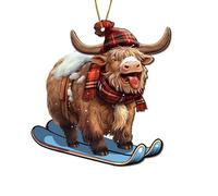 365RUSTIC Scottish Cow Ornament for Christmas Tree, 2-Side Printed Flat Wooden Ornament, Farmhouse Christmas Decor, Farm Animal Gifts for Christmas Women