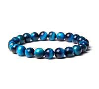 366DAYS 6/8/10/12mm Natural Blue Tiger Eye Bracelet Stress Relief Elastic Gemstone Natural Stone Beads Bracelet for Men Women Stretch Unisex, 6/8/10/12, Stone, tiger eye