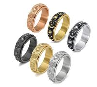 366DAYS Anillos Anxiety Ring for Men and Women 8mm Pack of 6 | Class Sun Moon Spinner Stainless Steel Various Colours Smooth Outer Band Highly Polished Hypoallergenic