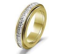 366DAYS Anxiety Rings for Women Titanium Steel Spinner Fidget Band Rings Cubic Zirconia Relieving Anxiety Wedding Promise Lucky Rings Comfort Fit Size 5 to 10…, 8 UK, Stainless Steel, No Gemstone