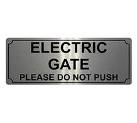 367 ELECTRIC GATE DO NOT PUSH Metal Aluminium Plaque Sign For Door House Office (200x75mm., Brushed Silver)