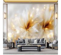 368 x 254 cm Photo Wallpaper 3D Floral Elegant Luxury - Premium Non-Woven Decorative Wall Mural Poster, Cream Wall Mural Wallpaper for Bedroom Children's Room Living Room, Home Decoration