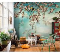 368x254cm bedroom wall mural wallpaper Japanese garden pink flowers
