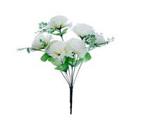 36cm Artificial Carnation Bush - 8 Head Assorted Silk Flowers - Realistic Memorial & Cemetery Grave Decoration - Faux Floral Bouquet for Graveside Tributes, Vases & Home (848342) (White)