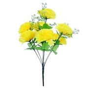 36cm Artificial Carnation Bush - 8 Head Assorted Silk Flowers - Realistic Memorial & Cemetery Grave Decoration - Faux Floral Bouquet for Graveside Tributes, Vases & Home (848342) (Yellow)