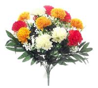 36cm Artificial Silk Orange / Yellow & Cream Spiky Chrysanthemum / Mum Bush - 14 Flower Heads