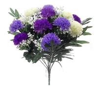 36cm Artificial Silk Purple / Lilac & Cream Spiky Chrysanthemum / Mum Bush - 14 Flower Heads