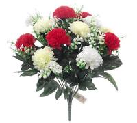 36cm Artificial Silk Red White & Cream Spiky Chrysanthemum / Mum Bush - 14 Flower Heads