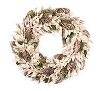 36cm Christmas Wreath Natural Pine Cone and Crocus Hanging Wreath Door Decoration (Ivory White)