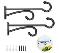 36cm Plant Hanger Hook Outdoor Indoor - Planter Hooks for Hanging Plants, Plant Wall Hooks, Brackets for Hanging Plants, Baskets, Wind Chimes, Bird Feeders, Lanterns, Bird Houses (Black, Metal, 2Pack)
