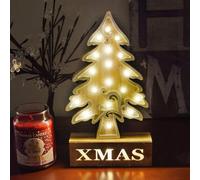 36Cm Pre Lit Led Christmas Tree Led Lights - Wooden Frame 18 Led Xmas Tree -Christmas Xmas Table Home Office Room Decoration