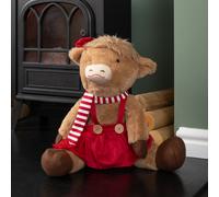 36cm Tall Plush Sitting Christmas Highland Girl Cow in Red Dress