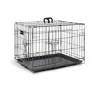 Furdreams 36-Inch Dog Cage Crate - Heavy Duty Black Metal Folding Crate with 2 Doors (Front & Side), Chew-Resistant Plastic Base Tray, and Carrier Handle - Ideal for Puppy Training (92 x 57 x 63cm)
