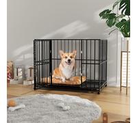 36in Heavy Duty Stainless Steel Dog Crate, Escape-Proof, Chew-Resistant, Stackable, Collapsible, Locking Wheels, Removable Tray, Easy to Clean Kennel for Small Dogs