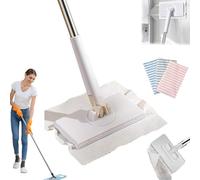 36in No-Touch Disposable Small Mop, Reusable Clip Mopping Stick with Lock Handle & Reusable Cloths Mini Mop, Wet and Dry Click Mops for Multi-Surface Floors,Wall (White)