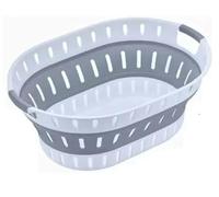 36L Silicon Plastic Collapsible Laundry Hamper Large Pop UP Space Saving Foldable Basket Washing Cloth Storage Ventilation Holes Bin Bathroom Kitchen Home (White Grey)