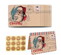 36pc Christmas Writing Papers and Envelopes Set Kraft Vintage Stationary Christmas Card with Envelopes 12 Sheets Xmas Holiday Greeting Card +12 Festive Fun Santa Envelopes+12 Christmas Stickers