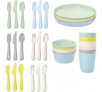 36pc Plastic Kalas Set, Pastel Multicolour Tableware Set, Plates, Bowls, Cups and Cutlery, Mixed Colours