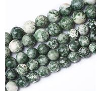36pcs 10mm Natural Green Spot Stone Stone Beads for Jewelry Making Loose Spacer Round Beads DIY Bracelets Necklaces 15"