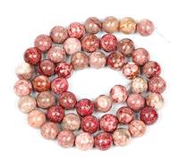 36PCS 10mm Natural Red Chrysanthemum Stone Round Beads for Jewelry Making DIY Bracelet Necklace