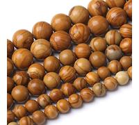 36PCS 10MM Natural Woodgrain Jasper Stone Beads Round Shape Suitable for Jewelry DIY Bracelet 15 Inches