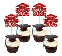 36Pcs 2026 Graduation Cap Cupcake Toppers Glitter Glitter Class of 2026 Grad Cap Cupake Picks Decorations for 2026 Graduation Theme Party Supplies Red