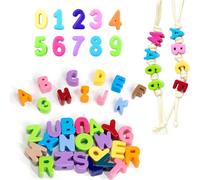 36Pcs 20mm Large Plastic Letter & Number Beads, Big Acrylic Slide Alphabet Blocks for Preschool Educational Learning DIY Arts and Crafts Projects