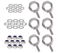 36Pcs 304 Stainless Steel M5 Male Thread Lifting Ring Eye Bolt Kit, Including 6Pcs M5 Eye Bolt with 10Pcs Lock Nuts, 10Pcs Lock Washers and 10Pcs Flat Washers