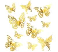 36Pcs 3D Butterfly Wall Sticker Hollow Butterfly Wall Decals Golden Paper Butterflies Stickers Butterfly Decals DIY Gold Butterfly for Christmas Decoration Walls Bedroom Party Wedding Decors 3 Styles