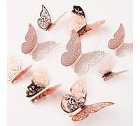 36pcs 3D Butterfly Wall Stickers Metallic Art Sticker Butterfly Wall Decals for Home Decor Butterflies 3 Sizes for Kids Bedroom Classroom Wedding Cakes Decor DIY Gift(Rose Gold)
