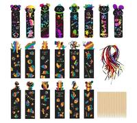 36Pcs/40Pcs Scratch Art for Kids Party Bag Fillers for Kids Scratch Art Party Bag Fillers Rainbow Bookmarks for Children Animal Craft DIY Scratch Art with Wooden Stylus and Ribbons for Girls Boys (B)