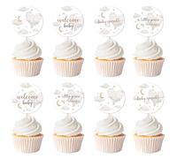 36Pcs A Little Piece of Heaven Cupcake Toppers Clouds Baby Shower Decorations Clouds Moons Stars Welcome Baby Cake Decorations for Boys Girls Baby Shower Supplies