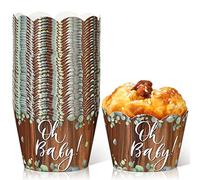 36Pcs Baby Cupcake Wrappers Greenery Baby Shower Greenery Jungle Cupcake Wrappers Eucalyptus Green Cupcake Liners Greenery Decorations Baby Cupcake Holders for Gender Reveal Wedding Party (Retro)