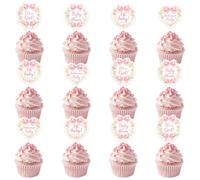 36Pcs Baby in Bloom Cupcake Toppers Pink Bow Floral Cake Decorations