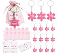 36PCS Baby It's Cold Outside Party Favors, Winter Baby Shower Decorations Girl, Pink Thank You Snow Much for Coming Tags Snowflake Keychains Organza Bags for Baby Shower Gender Reveal