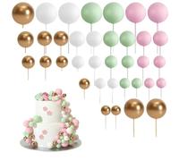 36PCS Ball Cake Toppers - Mini Balloon Cake Decorations Foam Ball Cake Picks Ball Shaped Cupcake Toppers DIY Cake Insert Toppers for Wedding Birthday Party Cake Decorations (Pink)
