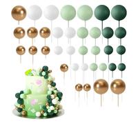 36PCS Ball Cake Toppers - Mini Balloon Cake Decorations Foam Ball Cake Picks Ball Shaped Cupcake Toppers DIY Cake Insert Toppers for Wedding Birthday Party Cake Decorations (Dark Green)