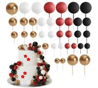 36PCS Ball Cake Toppers - Mini Balloon Cake Decorations Foam Ball Cake Picks Ball Shaped Cupcake Toppers DIY Cake Insert Toppers for Wedding Birthday Party Cake Decorations (Black)