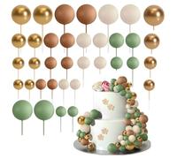 36PCS Ball Cake Toppers - Mini Balloon Cake Decorations Foam Ball Cake Picks Ball Shaped Cupcake Toppers DIY Cake Insert Toppers for Wedding Birthday Party Cake Decorations (Coffee color)